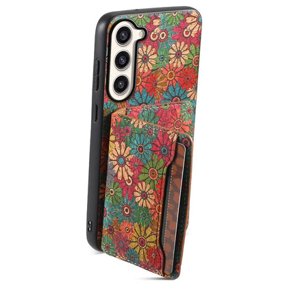 For Samsung Galaxy S23+ Case Floral Pattern Card Slot Kickstand Hybrid Phone Shell