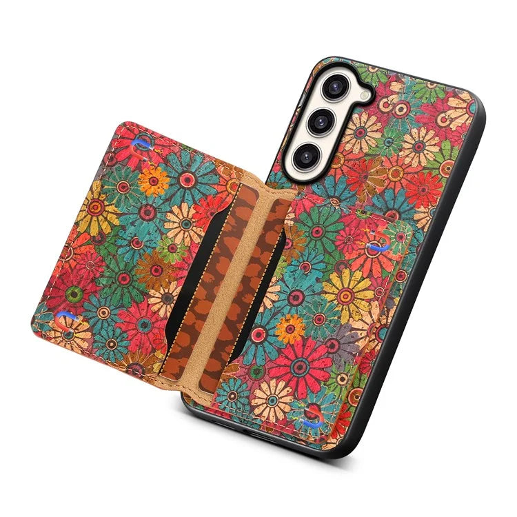 For Samsung Galaxy S23+ Case Floral Pattern Card Slot Kickstand Hybrid Phone Shell