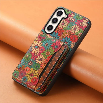 For Samsung Galaxy S23+ Case Floral Pattern Card Slot Kickstand Hybrid Phone Shell