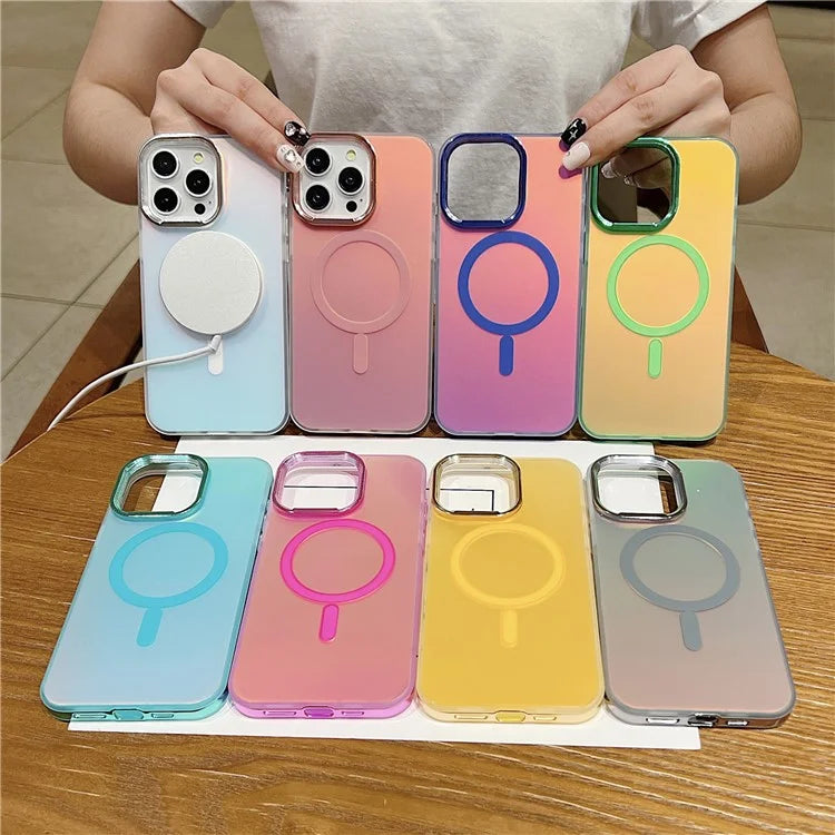 For iPhone 13 Pro Magnetic Case Gradient Aurora TPU+PC Phone Cover