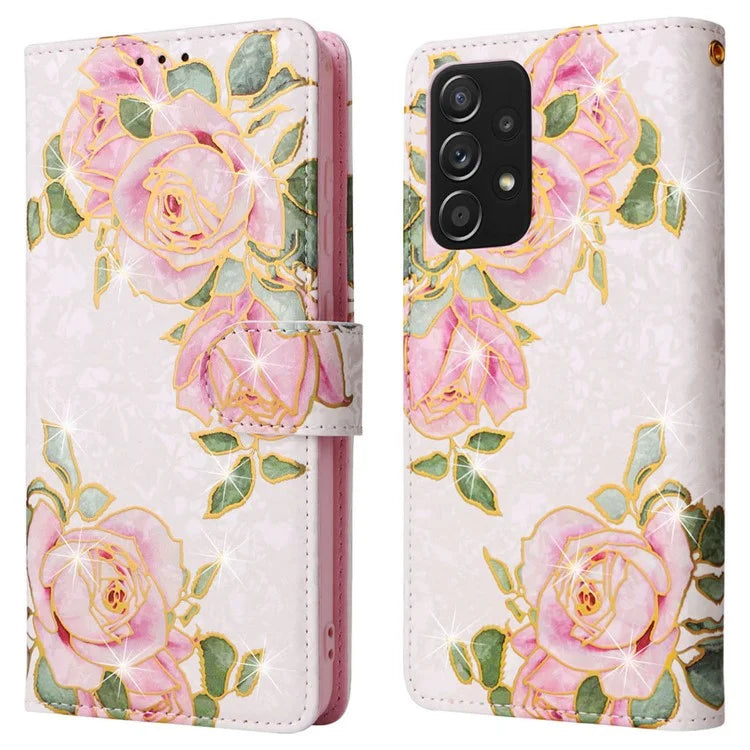 For Samsung Galaxy A52 4G / 5G / A52s 5G Case Floral PU Leather Phone Cover with RFID Blocking