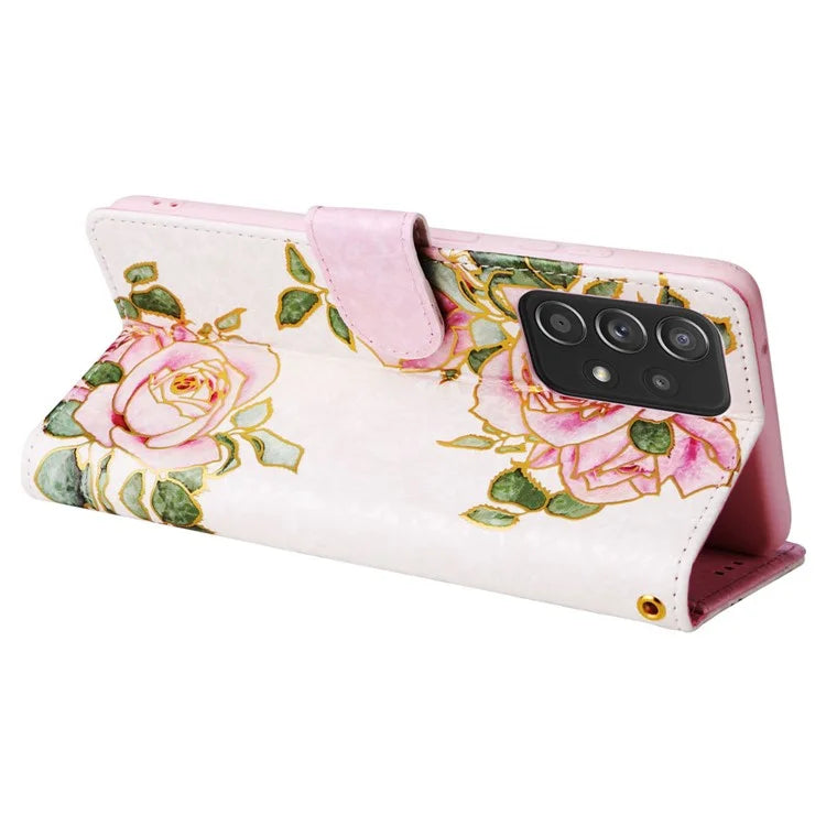 For Samsung Galaxy A52 4G / 5G / A52s 5G Case Floral PU Leather Phone Cover with RFID Blocking