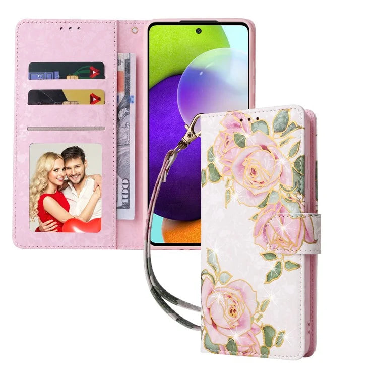 For Samsung Galaxy A52 4G / 5G / A52s 5G Case Floral PU Leather Phone Cover with RFID Blocking