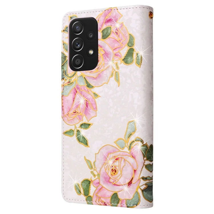 For Samsung Galaxy A52 4G / 5G / A52s 5G Case Floral PU Leather Phone Cover with RFID Blocking