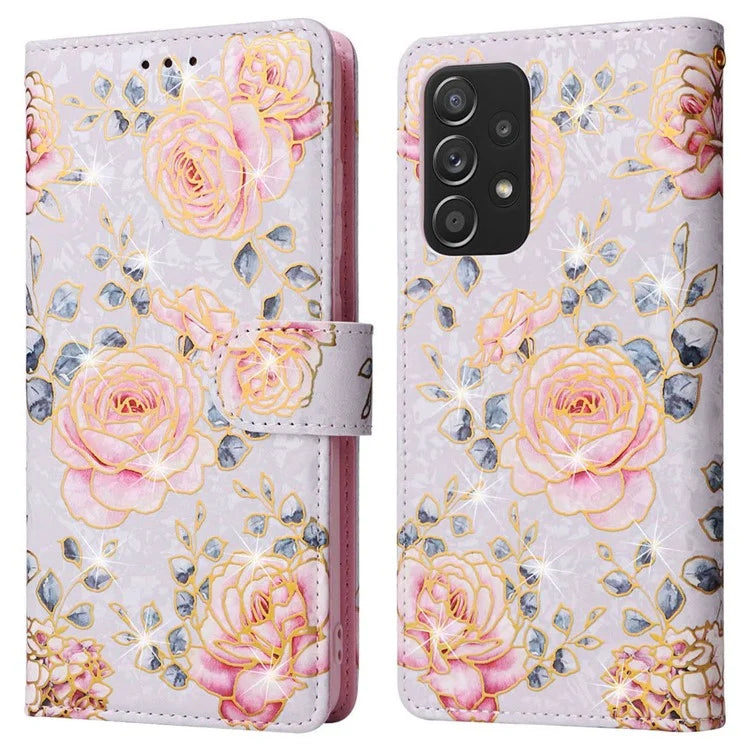For Samsung Galaxy A52 4G / 5G / A52s 5G Case Floral PU Leather Phone Cover with RFID Blocking