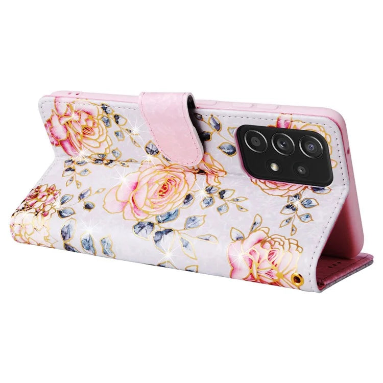 For Samsung Galaxy A52 4G / 5G / A52s 5G Case Floral PU Leather Phone Cover with RFID Blocking