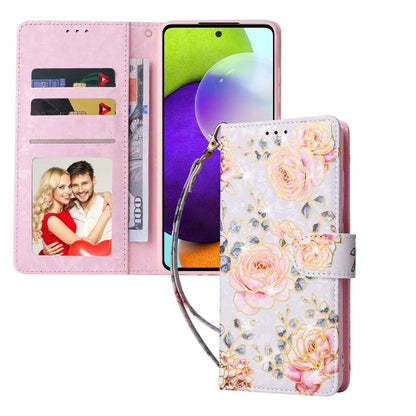 For Samsung Galaxy A52 4G / 5G / A52s 5G Case Floral PU Leather Phone Cover with RFID Blocking