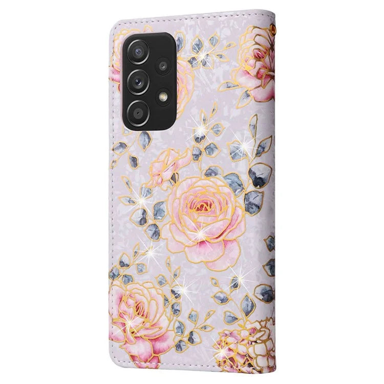For Samsung Galaxy A52 4G / 5G / A52s 5G Case Floral PU Leather Phone Cover with RFID Blocking