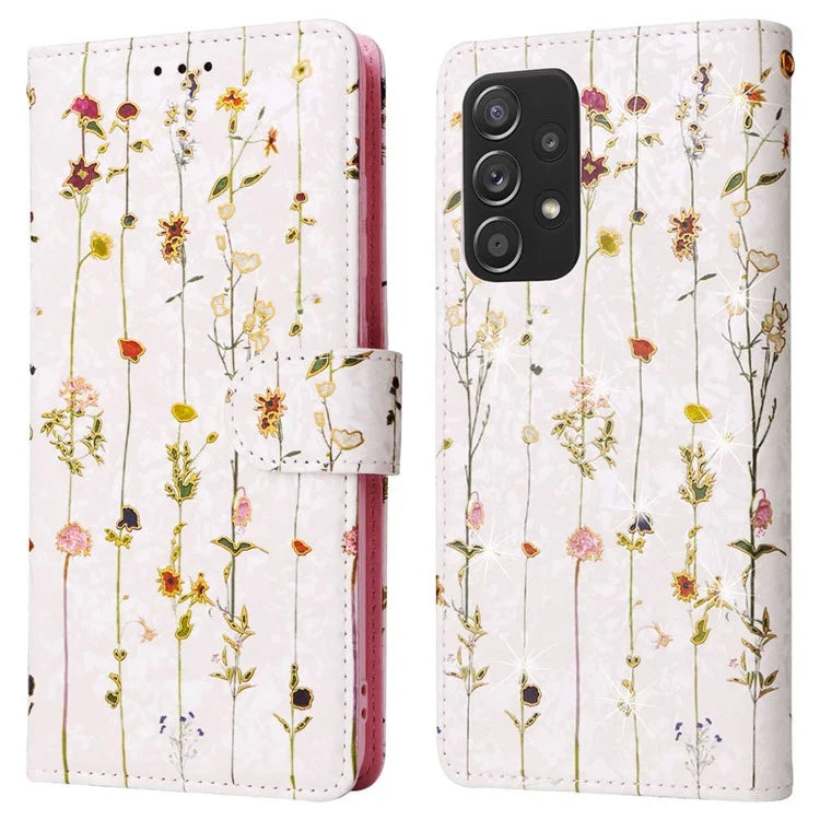 For Samsung Galaxy A52 4G / 5G / A52s 5G Case Floral PU Leather Phone Cover with RFID Blocking