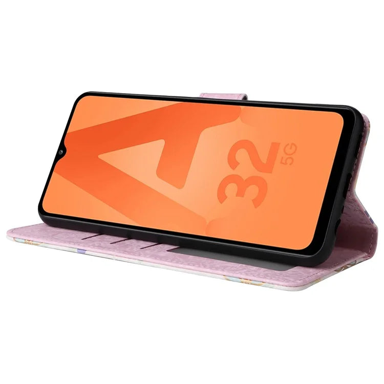 For Samsung Galaxy A32 5G / M32 5G Case RFID Blocking Leather Phone Cover Lacquered Design