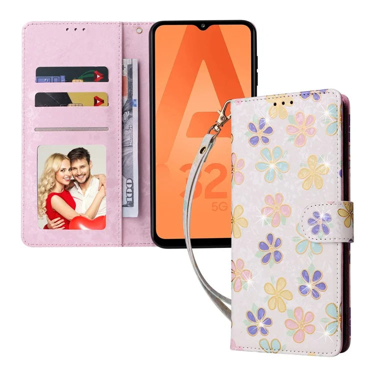 For Samsung Galaxy A32 5G / M32 5G Case RFID Blocking Leather Phone Cover Lacquered Design