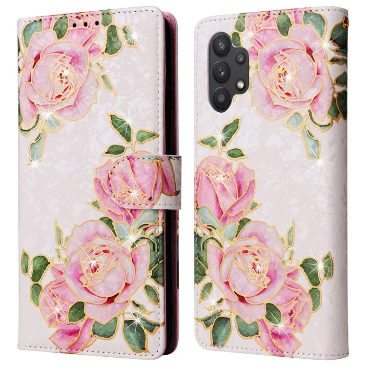 For Samsung Galaxy A32 5G / M32 5G Case RFID Blocking Leather Phone Cover Lacquered Design