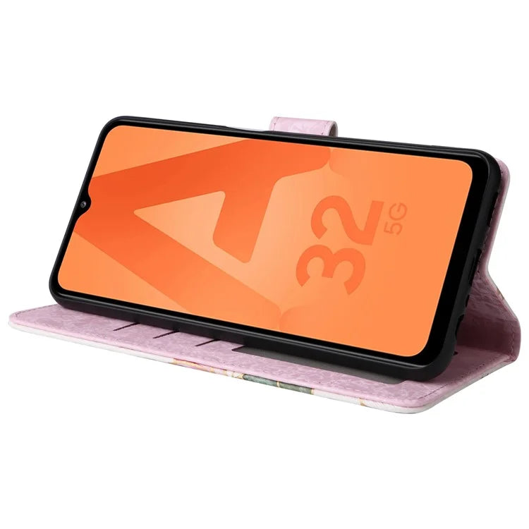 For Samsung Galaxy A32 5G / M32 5G Case RFID Blocking Leather Phone Cover Lacquered Design