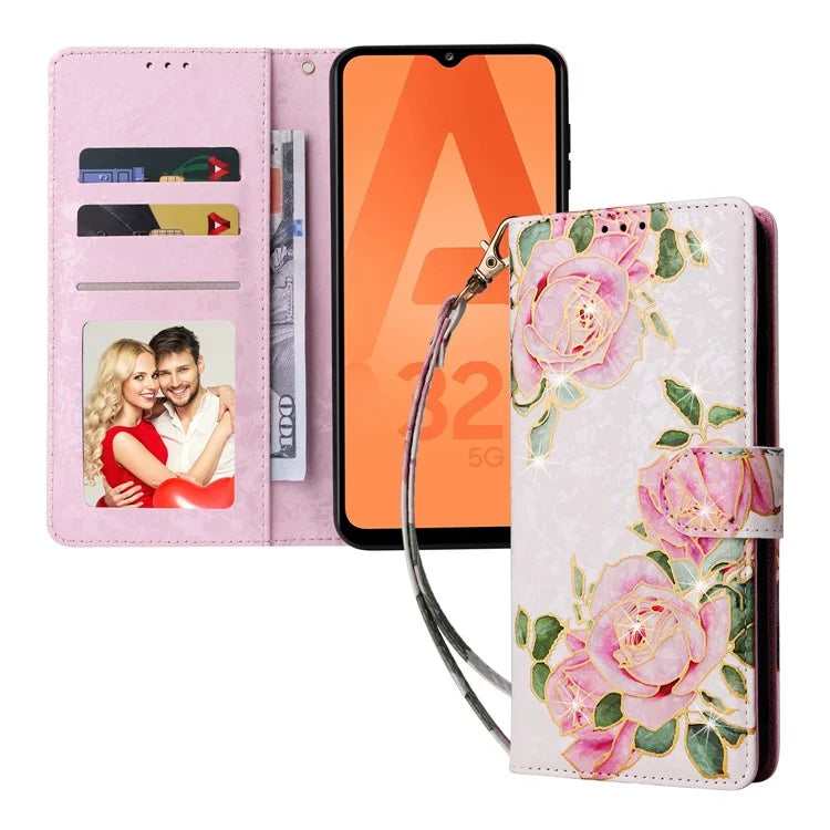 For Samsung Galaxy A32 5G / M32 5G Case RFID Blocking Leather Phone Cover Lacquered Design