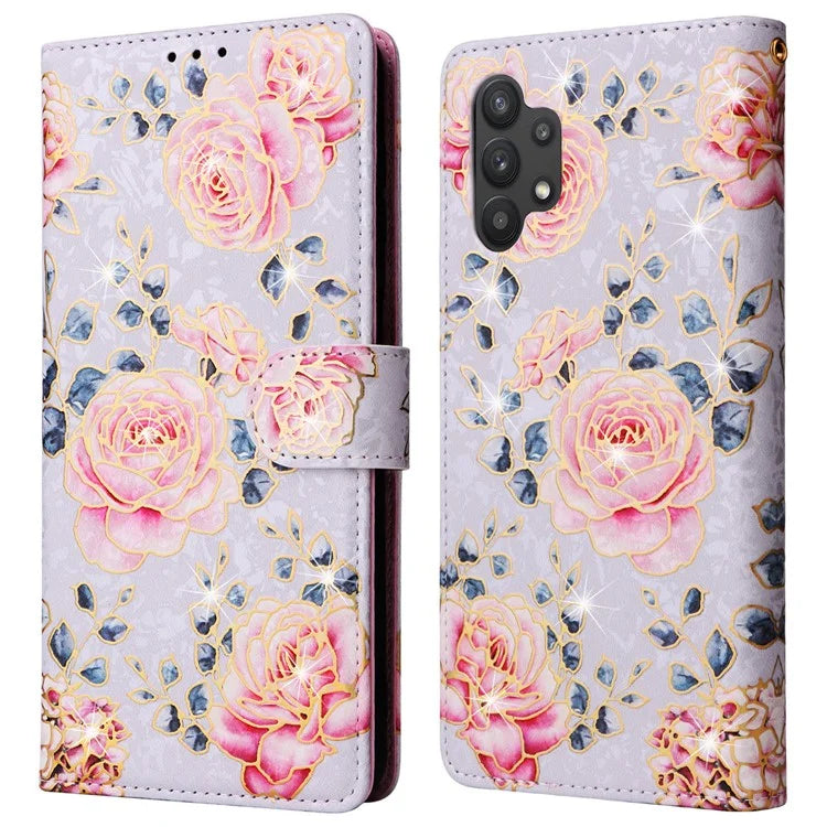 For Samsung Galaxy A32 5G / M32 5G Case RFID Blocking Leather Phone Cover Lacquered Design