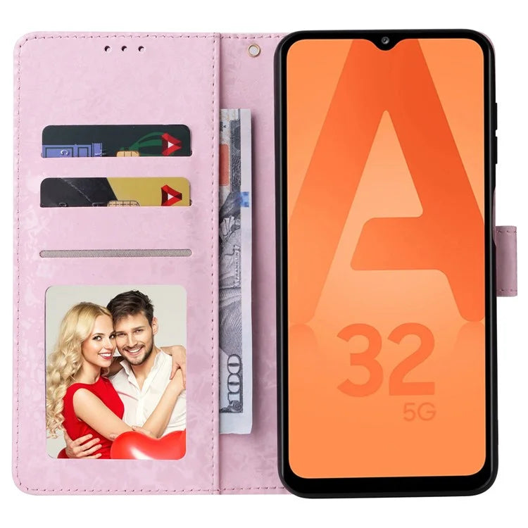 For Samsung Galaxy A32 5G / M32 5G Case RFID Blocking Leather Phone Cover Lacquered Design