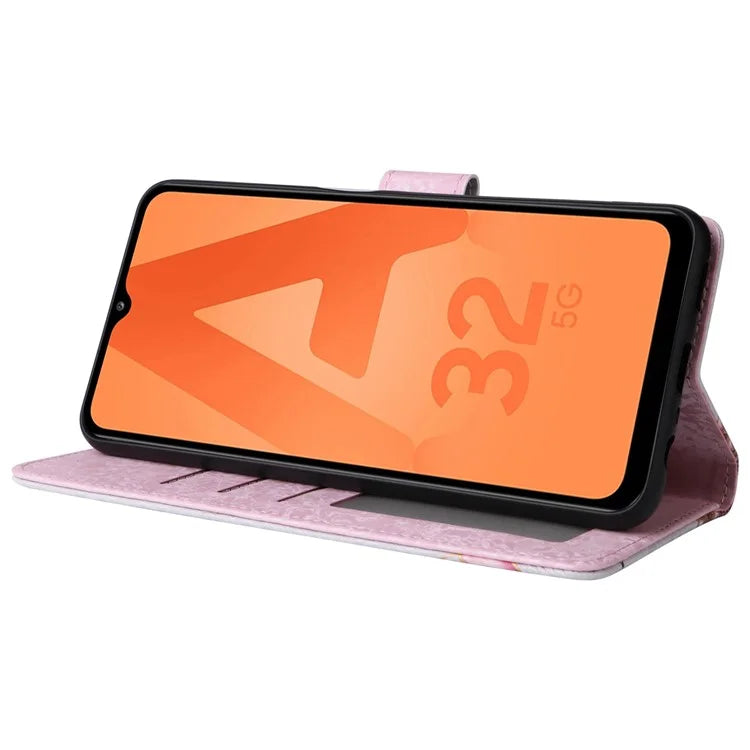 For Samsung Galaxy A32 5G / M32 5G Case RFID Blocking Leather Phone Cover Lacquered Design