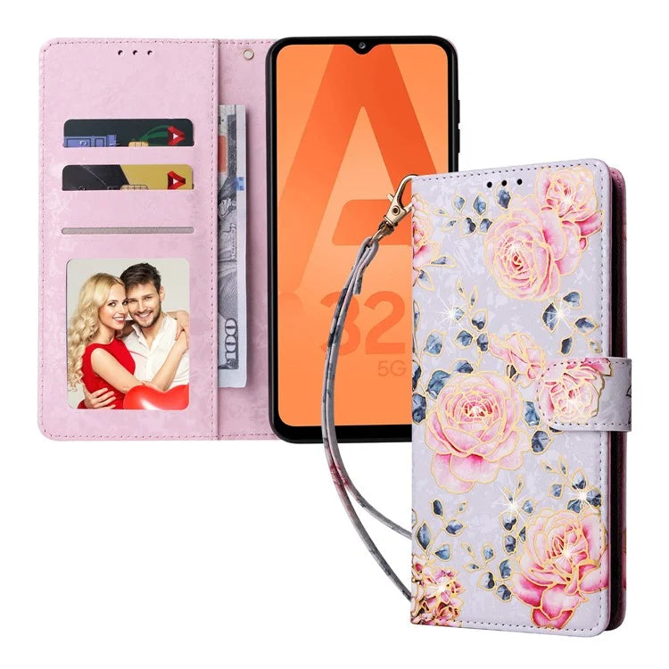 For Samsung Galaxy A32 5G / M32 5G Case RFID Blocking Leather Phone Cover Lacquered Design