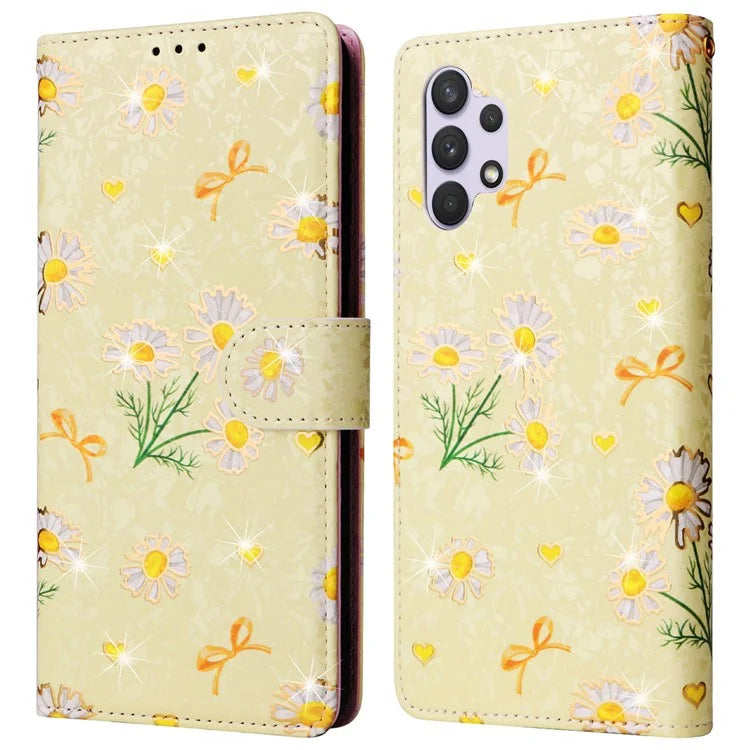 For Samsung Galaxy A32 4G (EU Version) Case Floral Design RFID Blocking Leather Phone Cover