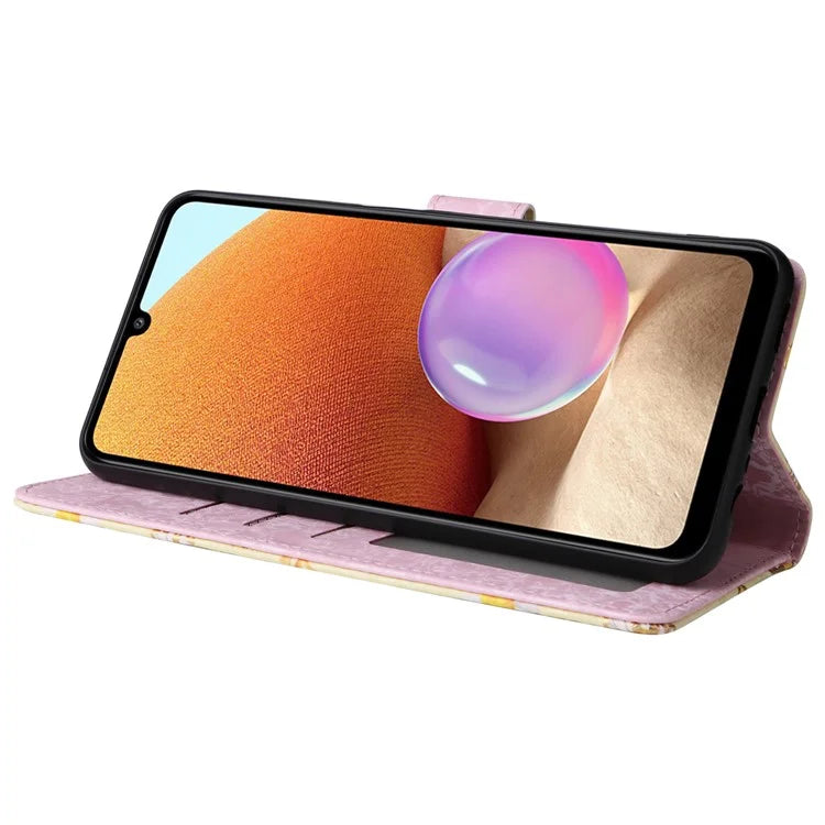 For Samsung Galaxy A32 4G (EU Version) Case Floral Design RFID Blocking Leather Phone Cover
