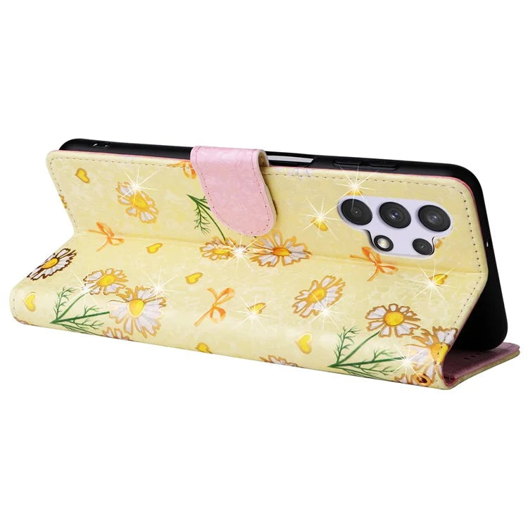 For Samsung Galaxy A32 4G (EU Version) Case Floral Design RFID Blocking Leather Phone Cover