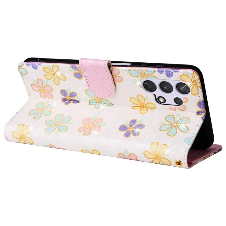 For Samsung Galaxy A32 4G (EU Version) Case Floral Design RFID Blocking Leather Phone Cover