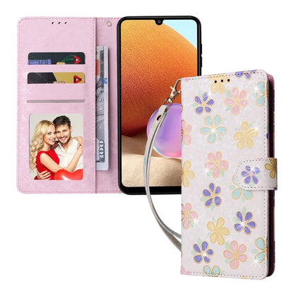For Samsung Galaxy A32 4G (EU Version) Case Floral Design RFID Blocking Leather Phone Cover