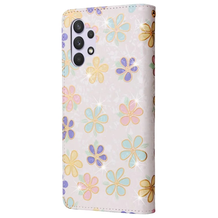 For Samsung Galaxy A32 4G (EU Version) Case Floral Design RFID Blocking Leather Phone Cover