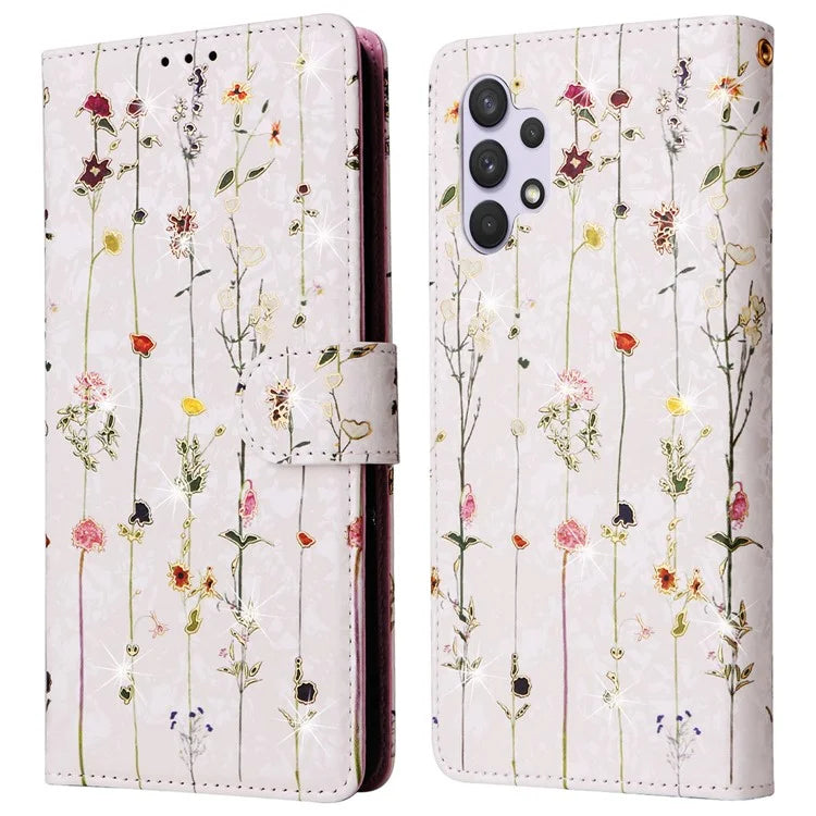 For Samsung Galaxy A32 4G (EU Version) Case Floral Design RFID Blocking Leather Phone Cover