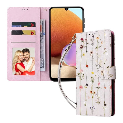 For Samsung Galaxy A32 4G (EU Version) Case Floral Design RFID Blocking Leather Phone Cover