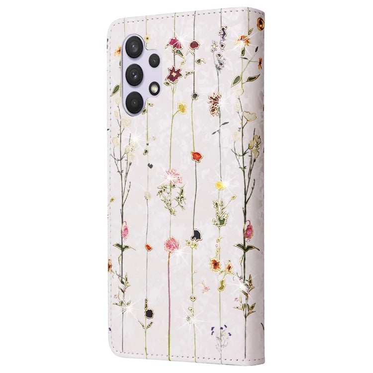 For Samsung Galaxy A32 4G (EU Version) Case Floral Design RFID Blocking Leather Phone Cover