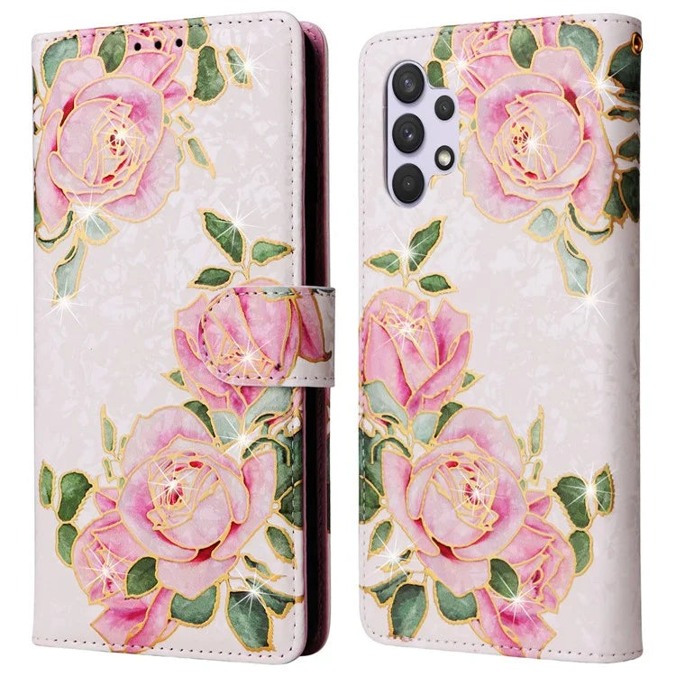 For Samsung Galaxy A32 4G (EU Version) Case Floral Design RFID Blocking Leather Phone Cover