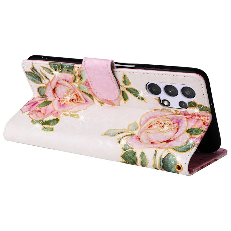 For Samsung Galaxy A32 4G (EU Version) Case Floral Design RFID Blocking Leather Phone Cover