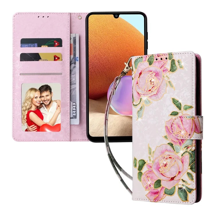 For Samsung Galaxy A32 4G (EU Version) Case Floral Design RFID Blocking Leather Phone Cover
