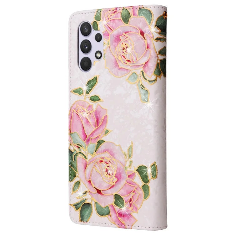 For Samsung Galaxy A32 4G (EU Version) Case Floral Design RFID Blocking Leather Phone Cover