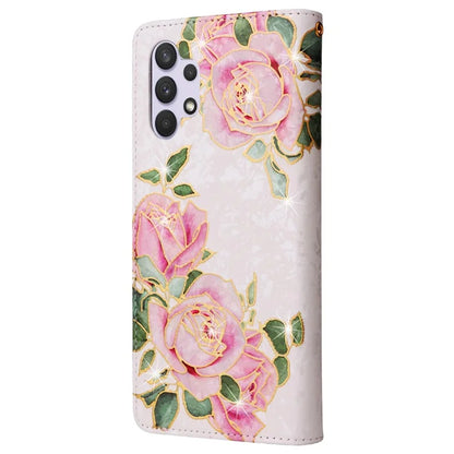 For Samsung Galaxy A32 4G (EU Version) Case Floral Design RFID Blocking Leather Phone Cover