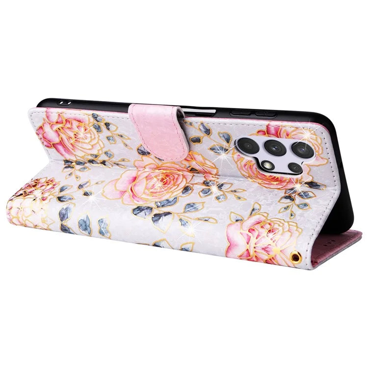 For Samsung Galaxy A32 4G (EU Version) Case Floral Design RFID Blocking Leather Phone Cover