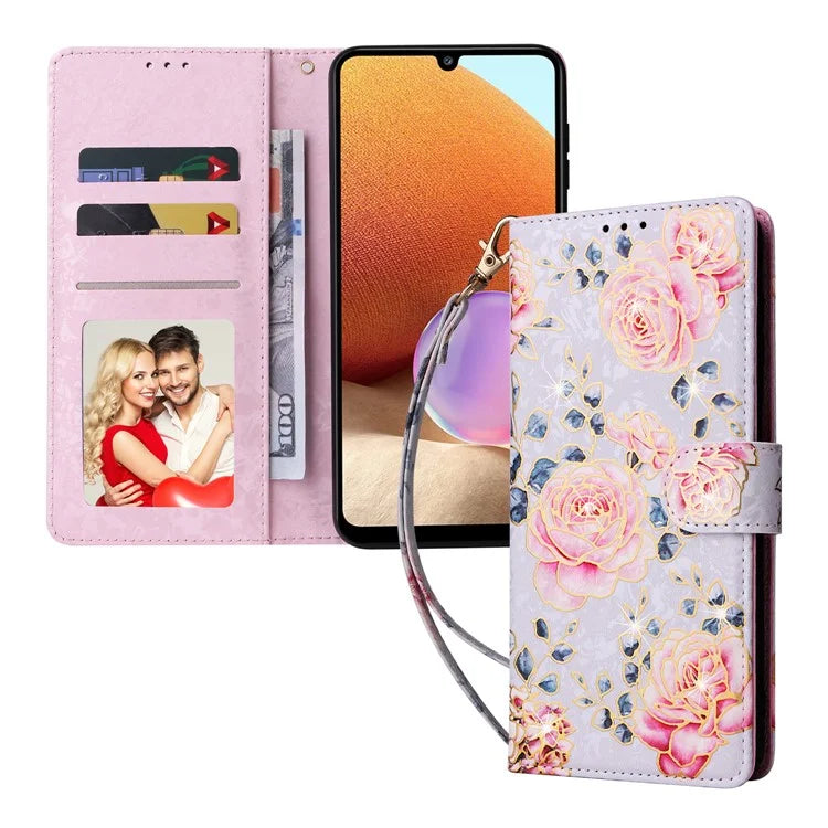 For Samsung Galaxy A32 4G (EU Version) Case Floral Design RFID Blocking Leather Phone Cover