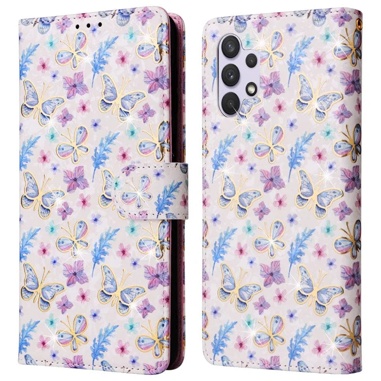 For Samsung Galaxy A32 4G (EU Version) Case Floral Design RFID Blocking Leather Phone Cover