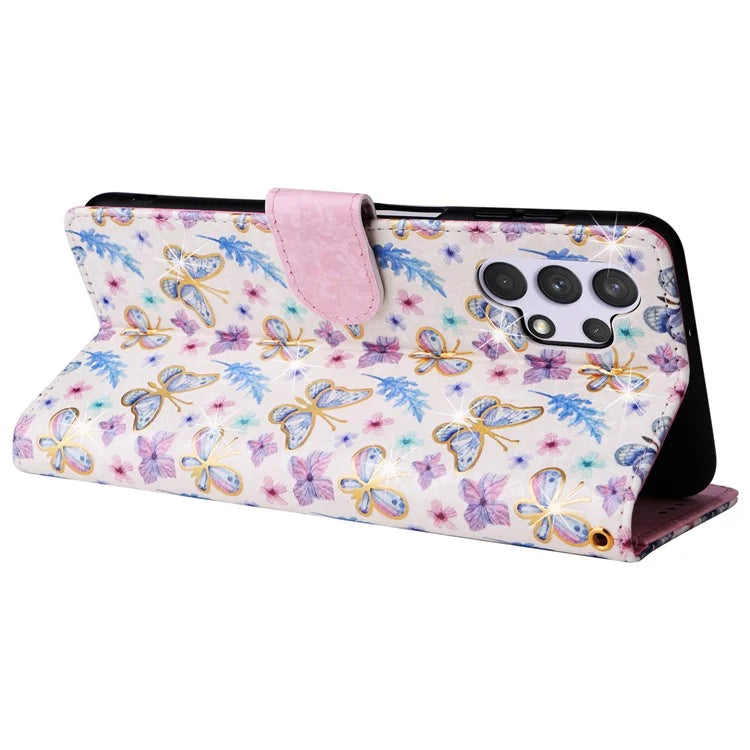 For Samsung Galaxy A32 4G (EU Version) Case Floral Design RFID Blocking Leather Phone Cover