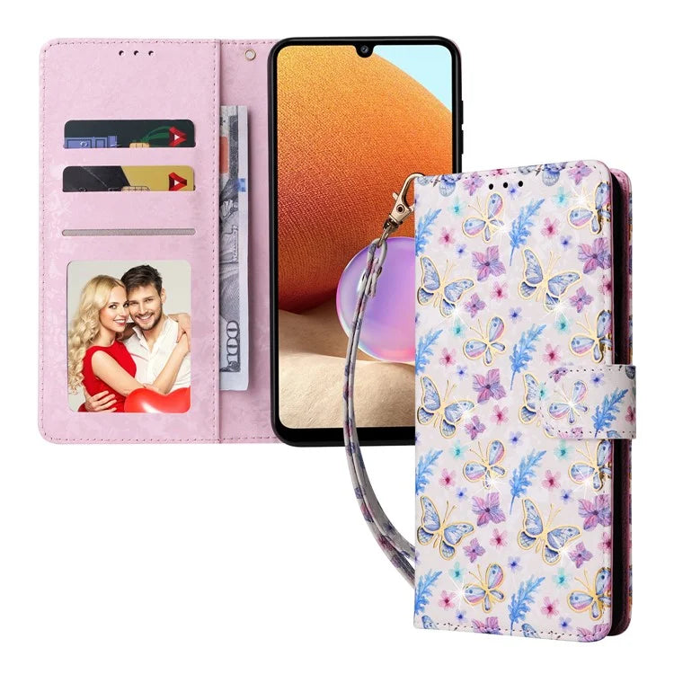 For Samsung Galaxy A32 4G (EU Version) Case Floral Design RFID Blocking Leather Phone Cover