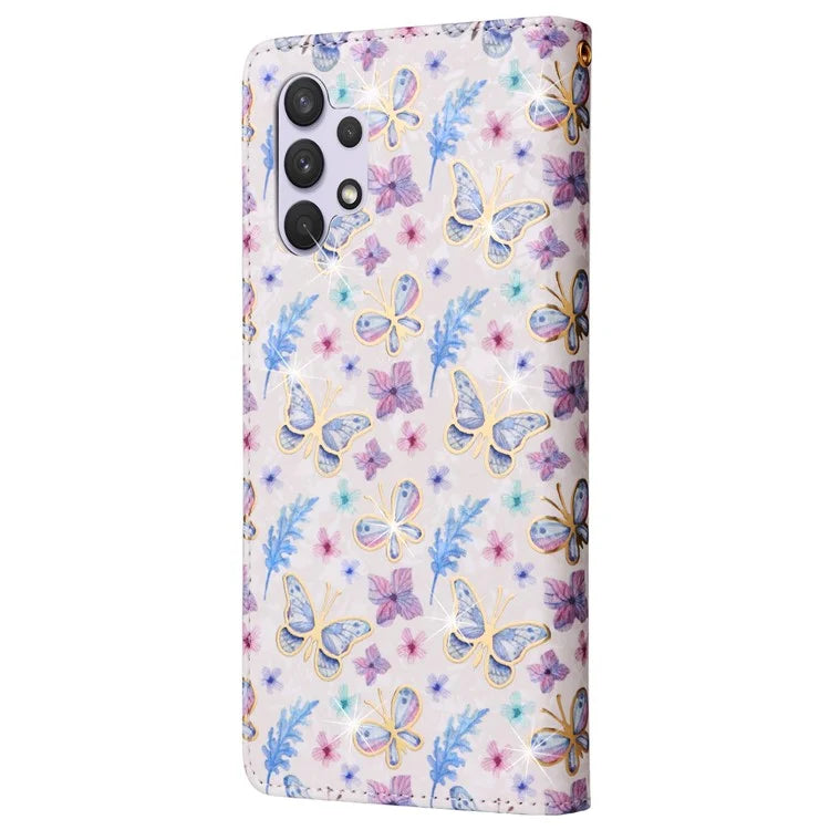 For Samsung Galaxy A32 4G (EU Version) Case Floral Design RFID Blocking Leather Phone Cover