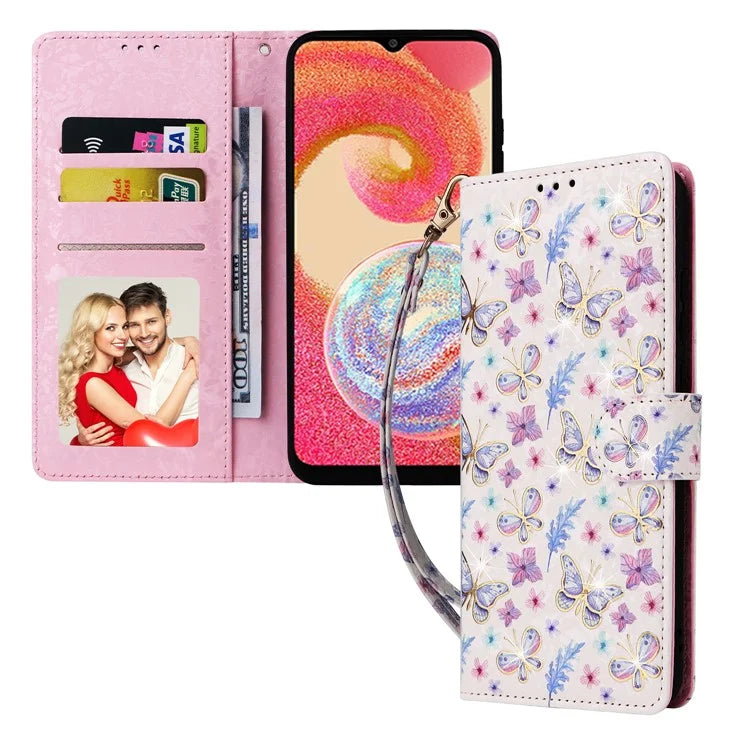 For Samsung Galaxy A04e 4G / F04 4G / M04 4G Case with Hand Strap RFID Blocking Leather Phone Cover