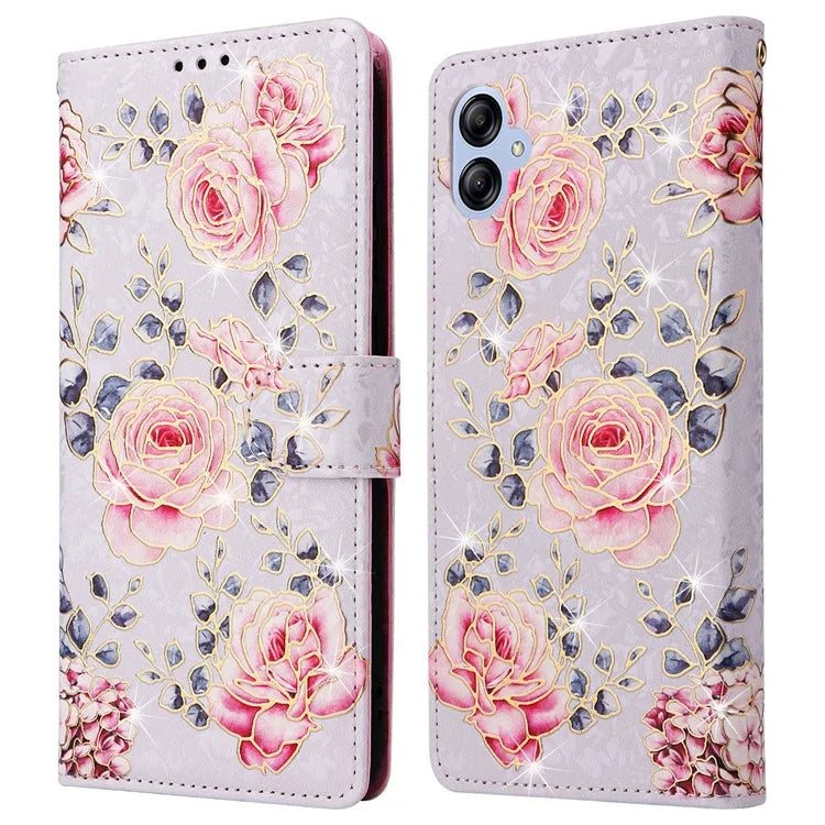 For Samsung Galaxy A04e 4G / F04 4G / M04 4G Case with Hand Strap RFID Blocking Leather Phone Cover