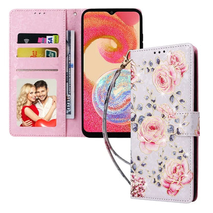 For Samsung Galaxy A04e 4G / F04 4G / M04 4G Case with Hand Strap RFID Blocking Leather Phone Cover