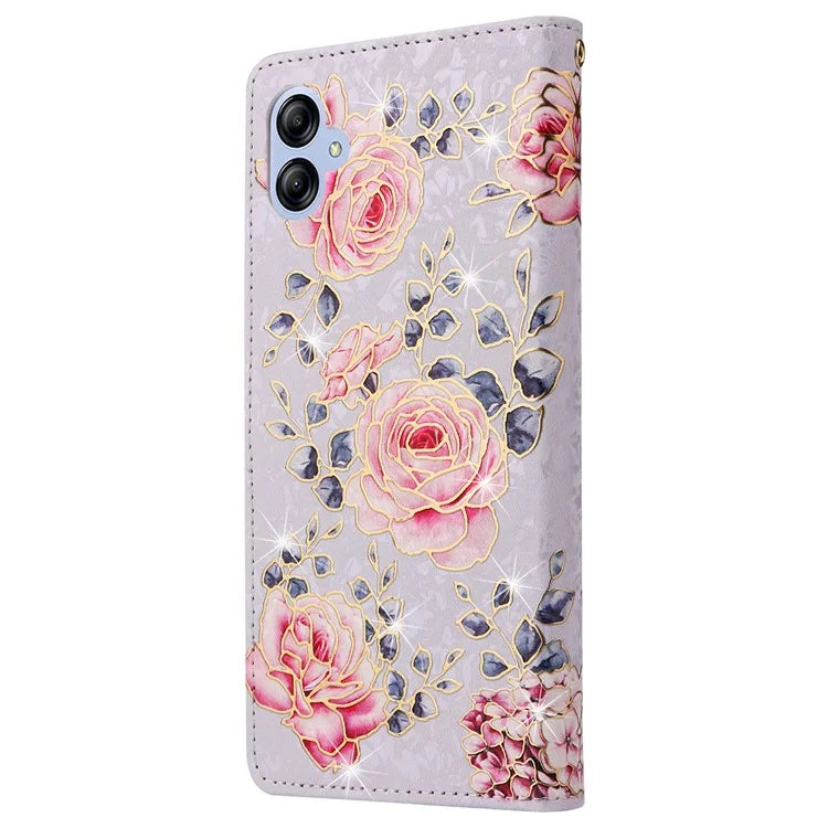 For Samsung Galaxy A04e 4G / F04 4G / M04 4G Case with Hand Strap RFID Blocking Leather Phone Cover