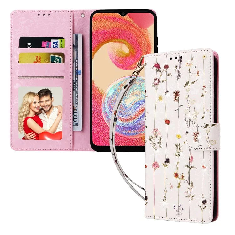 For Samsung Galaxy A04e 4G / F04 4G / M04 4G Case with Hand Strap RFID Blocking Leather Phone Cover