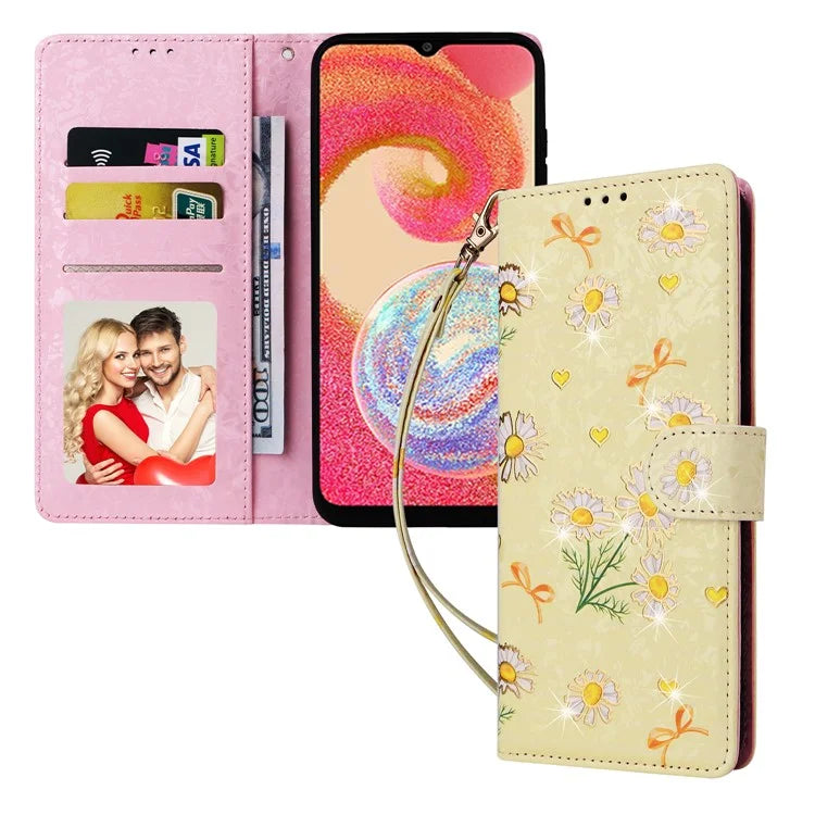 For Samsung Galaxy A04e 4G / F04 4G / M04 4G Case with Hand Strap RFID Blocking Leather Phone Cover