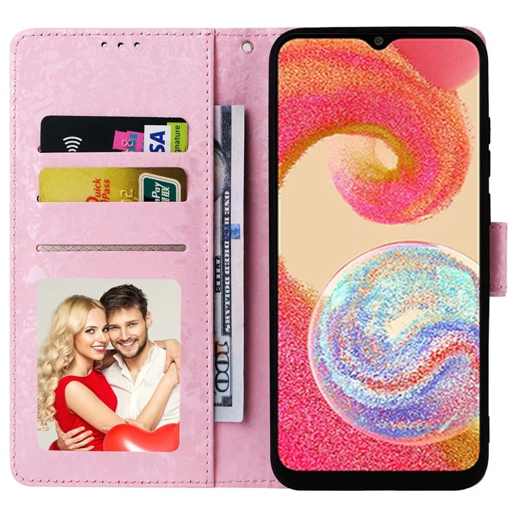 For Samsung Galaxy A04e 4G / F04 4G / M04 4G Case with Hand Strap RFID Blocking Leather Phone Cover