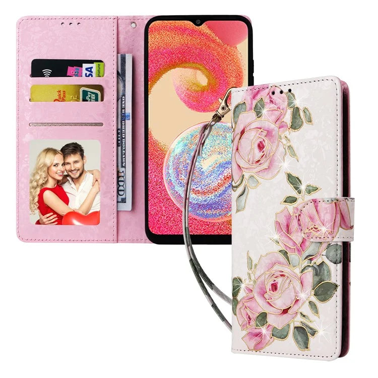 For Samsung Galaxy A04e 4G / F04 4G / M04 4G Case with Hand Strap RFID Blocking Leather Phone Cover